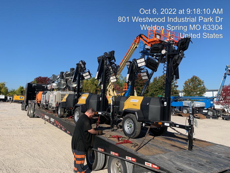 2022 Allmand NLV3GR (4) LED Light Fixture 350W, 23' Vertical Mast, 3kW Prime, Towable, ES Decals, T3