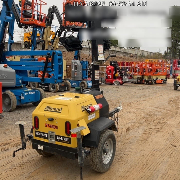 2022 Allmand NLV3GR (4) LED Light Fixture 350W, 23' Vertical Mast, 3kW Prime, Towable, Deep Sea L401, Leveling Jacks, Yanmar T4F 5.8hp