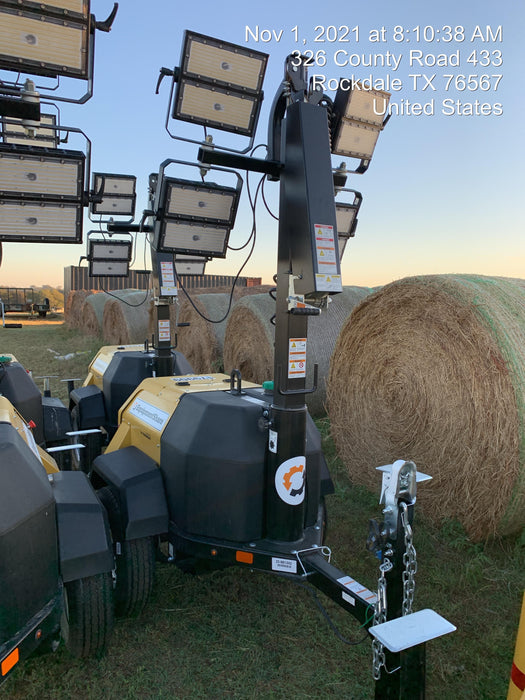 Allmand NLV3GR (4) LED Light Fixture 350W, 23' Vertical Mast, 3kW Prime, Towable, Deep Sea L401, Leveling Jacks, Yanmar T4F 5.8hp