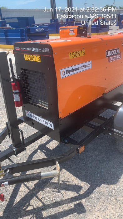 2021 Lincoln Electric Vantage 322 Vantage 322 Ready Pak 3 w/ Telematics & Decals, ORANGE (includes trailer, cable rack, fender light kit)