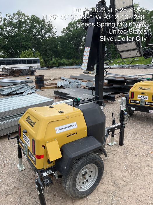 2022 Allmand NLV3GR (4) LED Light Fixture 350W, 23' Vertical Mast, 3kW Prime, Towable, ES Decals, T3