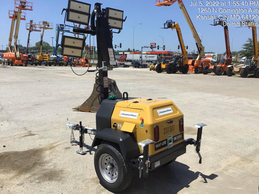 2022 Allmand NLV3GR (4) LED Light Fixture 350W, 23' Vertical Mast, 3kW Prime, Towable, Deep Sea L401, Leveling Jacks, Yanmar T4F 5.8hp