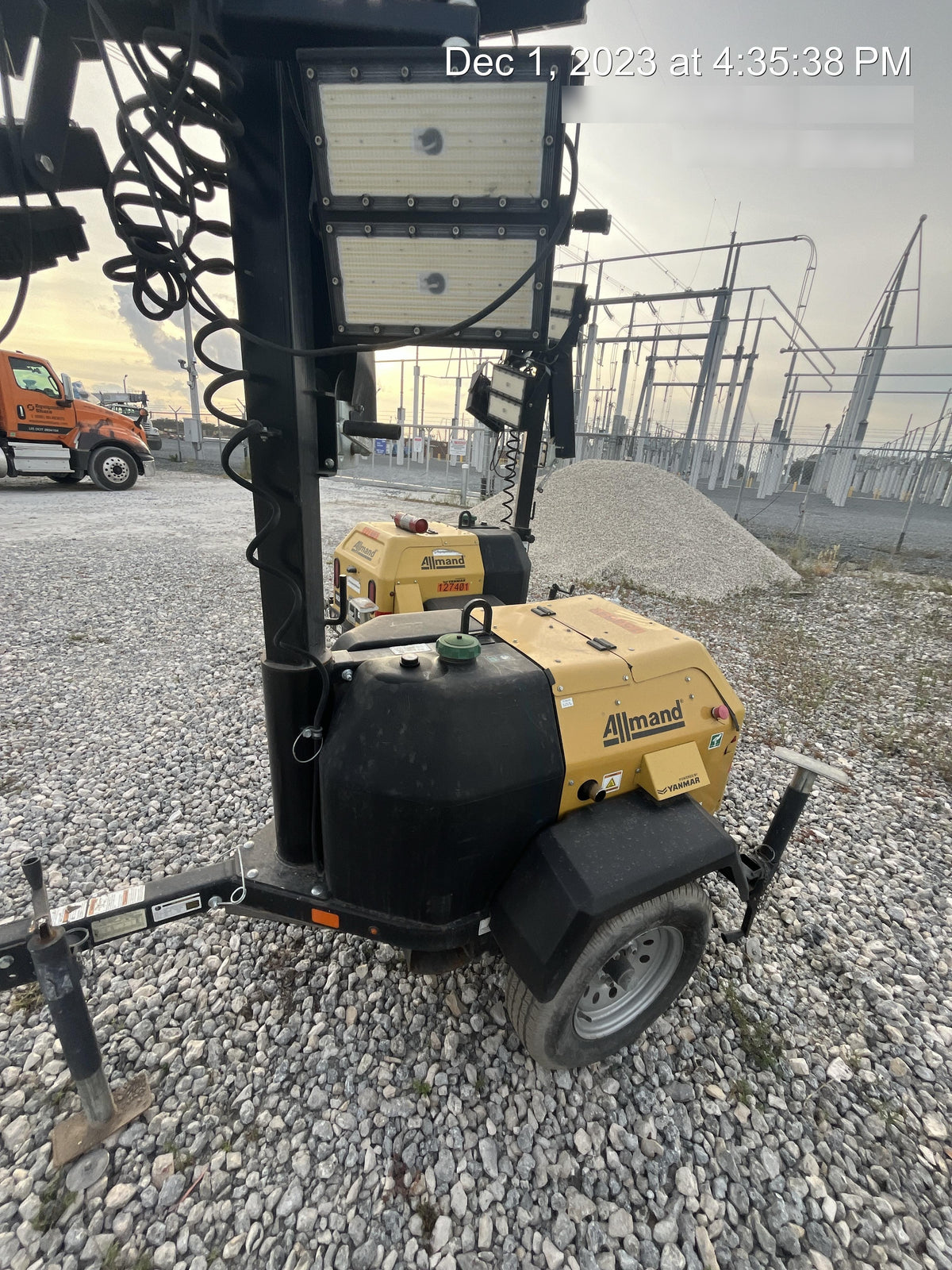 2022 Allmand NLV3GR (4) LED Light Fixture 350W, 23' Vertical Mast, 3kW Prime, Towable, Deep Sea L401, Leveling Jacks, Yanmar T4F 5.8hp