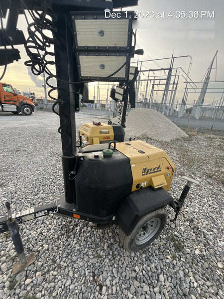 2022 Allmand NLV3GR (4) LED Light Fixture 350W, 23' Vertical Mast, 3kW Prime, Towable, Deep Sea L401, Leveling Jacks, Yanmar T4F 5.8hp