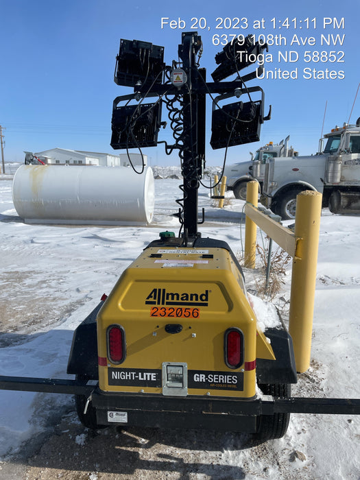 2022 Allmand NLV3GR (4) LED Light Fixture 350W, 23' Vertical Mast, 3kW Prime, Towable, Deep Sea L401, Leveling Jacks, Yanmar T4F 5.8hp