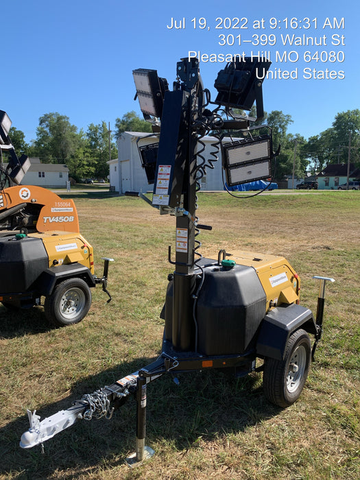 2022 Allmand NLV3GR (4) LED Light Fixture 350W, 23' Vertical Mast, 3kW Prime, Towable, Deep Sea L401, Leveling Jacks, Yanmar T4F 5.8hp