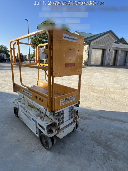 Custom Equipment HB-1430 <ul>
 <li>Hy-Brid Scissor Lift</li>
  <li>Platform capacity up to 670 lbs.</li>
  <li>Working height up to 20 ft</li>
  <li>Weighs under 1,700 lbs.</li>
  <li>Non-marking wheels </li>
</ul>