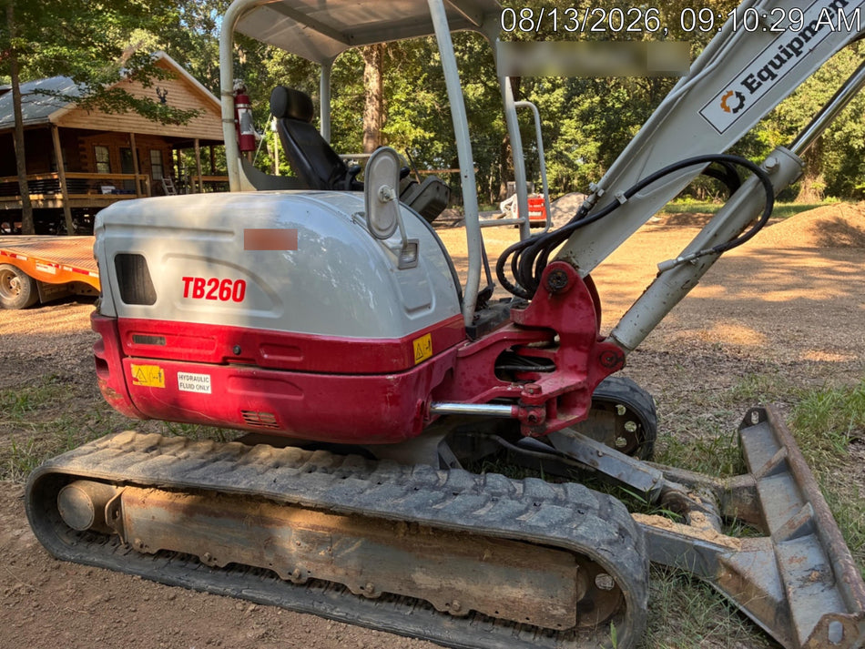 2019 Takeuchi TB260 Canopy, Standard Blade, Auxiliary hydraulics Manual QC, Hydraulic thumb, 12" ,18", 24" Bucket