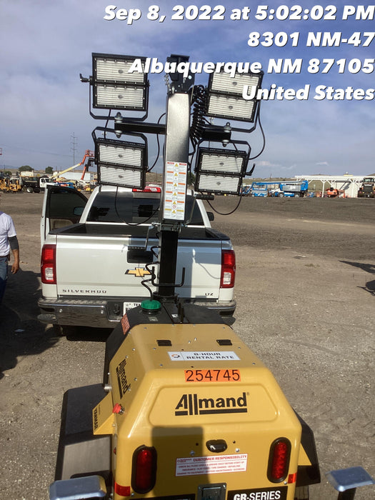 2022 Allmand NLV3GR (4) LED Light Fixture 350W, 23' Vertical Mast, 3kW Prime, Towable, ES Decals, T3