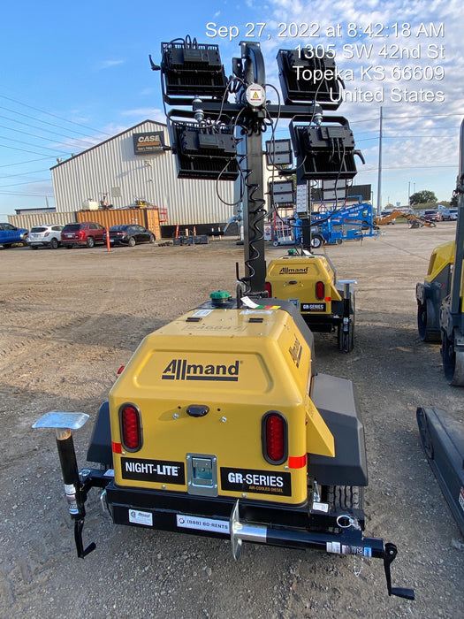 2022 Allmand NLV3GR (4) LED Light Fixture 350W, 23' Vertical Mast, 3kW Prime, Towable, ES Decals, T3