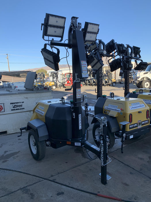 Allmand NLV3GR (4) LED Light Fixture 350W, 23' Vertical Mast, 3kW Prime, Towable, Deep Sea L401, Leveling Jacks, Yanmar T4F 5.8hp