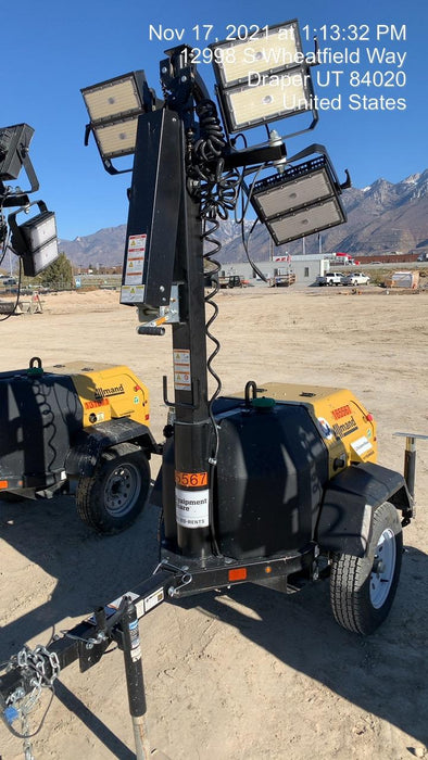 2021 Allmand NLV3GR (4) LED Light Fixture 350W, 23' Vertical Mast, 3kW Prime, Towable, Deep Sea L401, Leveling Jacks, Yanmar T4F 5.8hp