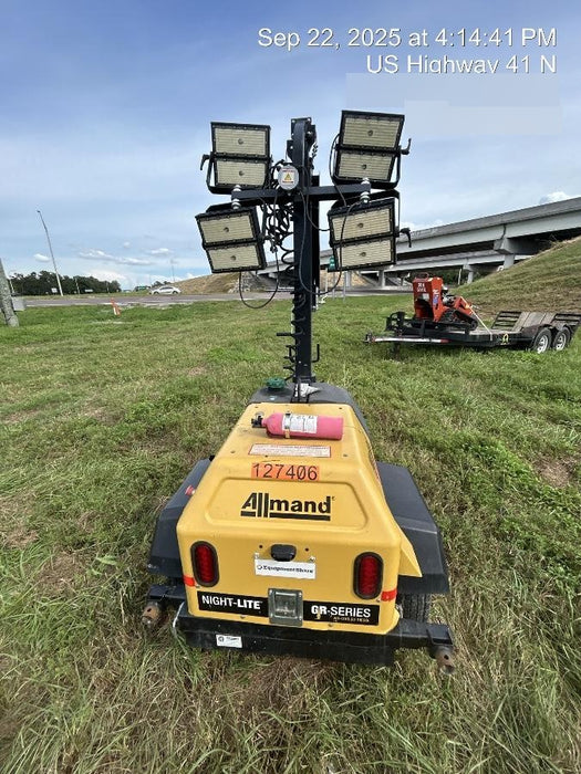 2021 Allmand NLV3GR (4) LED Light Fixture 350W, 23' Vertical Mast, 3kW Prime, Towable, Deep Sea L401, Leveling Jacks, Yanmar T4F 5.8hp