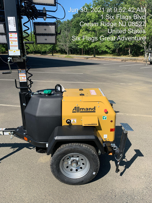 2021 Allmand NLV3GR (4) LED Light Fixture 350W, 23' Vertical Mast, 3kW Prime, Towable, Deep Sea L401, Leveling Jacks, Yanmar T4F 5.8hp