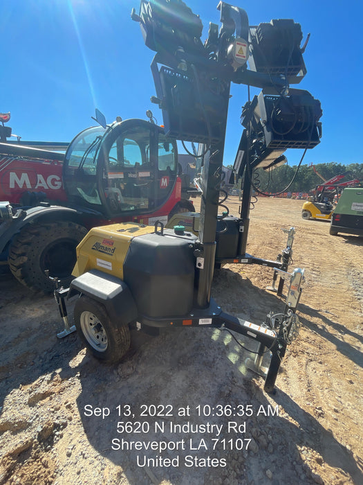 2022 Allmand NLV3GR (4) LED Light Fixture 350W, 23' Vertical Mast, 3kW Prime, Towable, Deep Sea L401, Leveling Jacks, Yanmar T4F 5.8hp