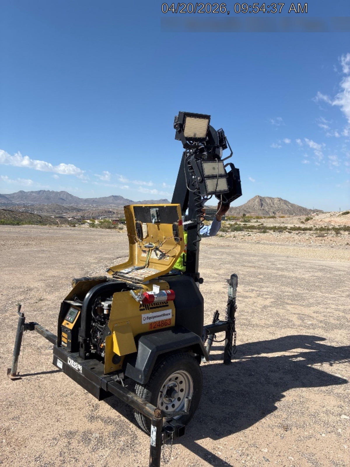 2020 Allmand NLV3GR (4) LED Light Fixture 350W, 23' Vertical Mast, 3kW Prime, Towable, Deep Sea L401, Leveling Jacks, Yanmar T4F 5.8hp