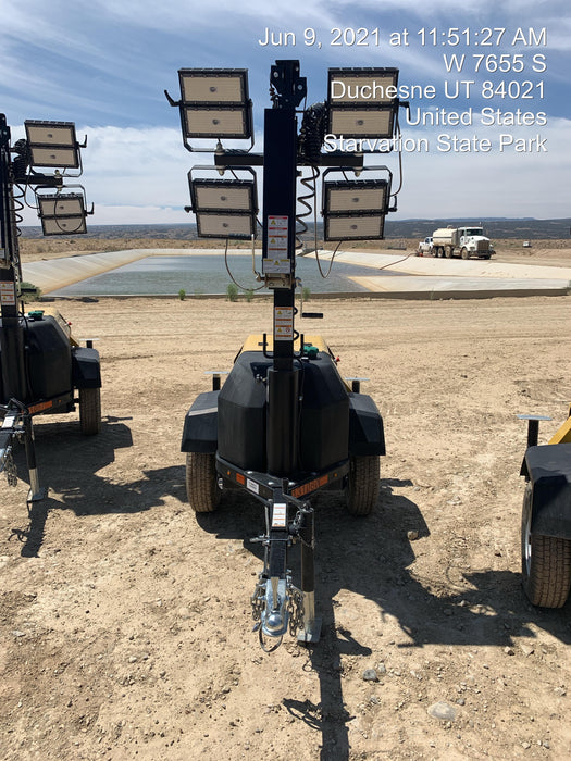 2021 Allmand NLV3GR (4) LED Light Fixture 350W, 23' Vertical Mast, 3kW Prime, Towable, Deep Sea L401, Leveling Jacks, Yanmar T4F 5.8hp