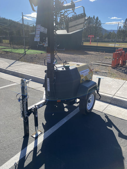 Allmand NLV3GR (4) LED Light Fixture 350W, 23' Vertical Mast, 3kW Prime, Towable, Deep Sea L401, Leveling Jacks, Yanmar T4F 5.8hp