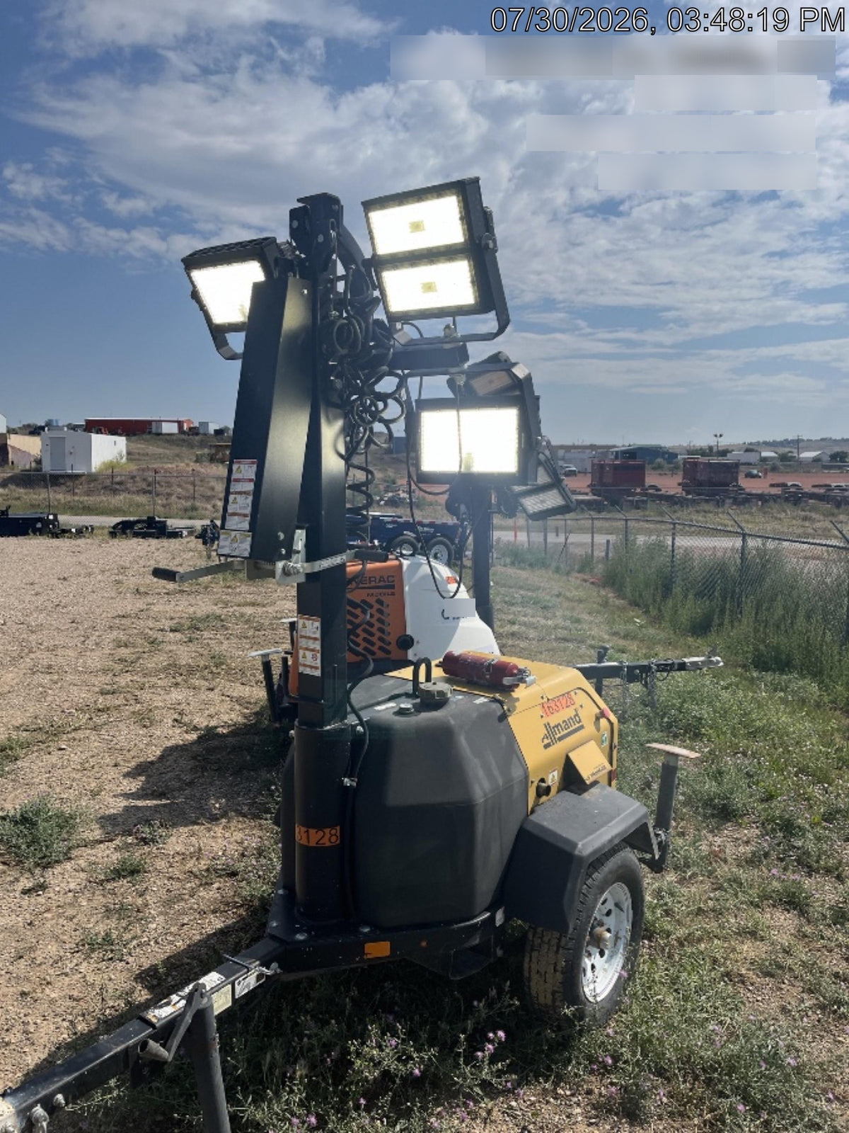 2021 Allmand NLV3GR (4) LED Light Fixture 350W, 23' Vertical Mast, 3kW Prime, Towable, Deep Sea L401, Leveling Jacks, Yanmar T4F 5.8hp