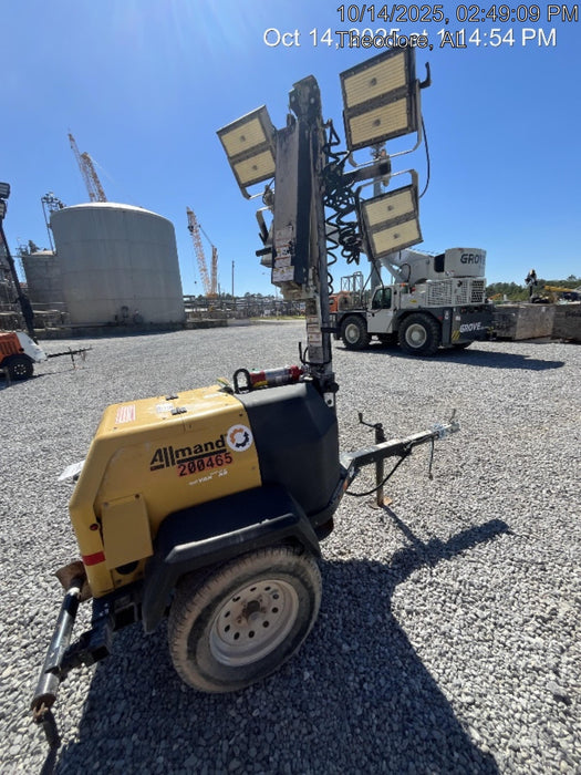 2022 Allmand NLV3GR (4) LED Light Fixture 350W, 23' Vertical Mast, 3kW Prime, Towable, Deep Sea L401, Leveling Jacks, Yanmar T4F 5.8hp