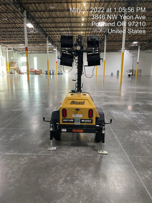 2022 Allmand NLV3GR (4) LED Light Fixture 350W, 23' Vertical Mast, 3kW Prime, Towable, Deep Sea L401, Leveling Jacks, Yanmar T4F 5.8hp