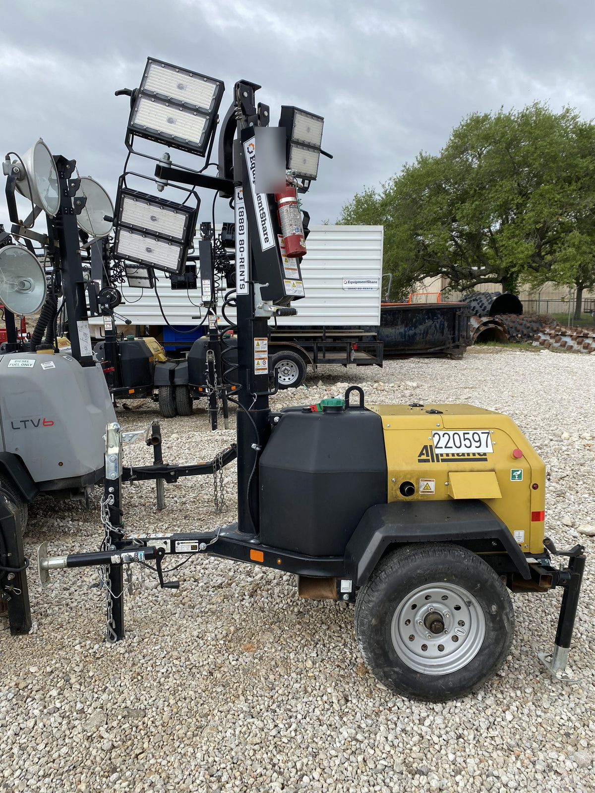 2022 Allmand NLV3GR (4) LED Light Fixture 350W, 23' Vertical Mast, 3kW Prime, Towable, Deep Sea L401, Leveling Jacks, Yanmar T4F 5.8hp