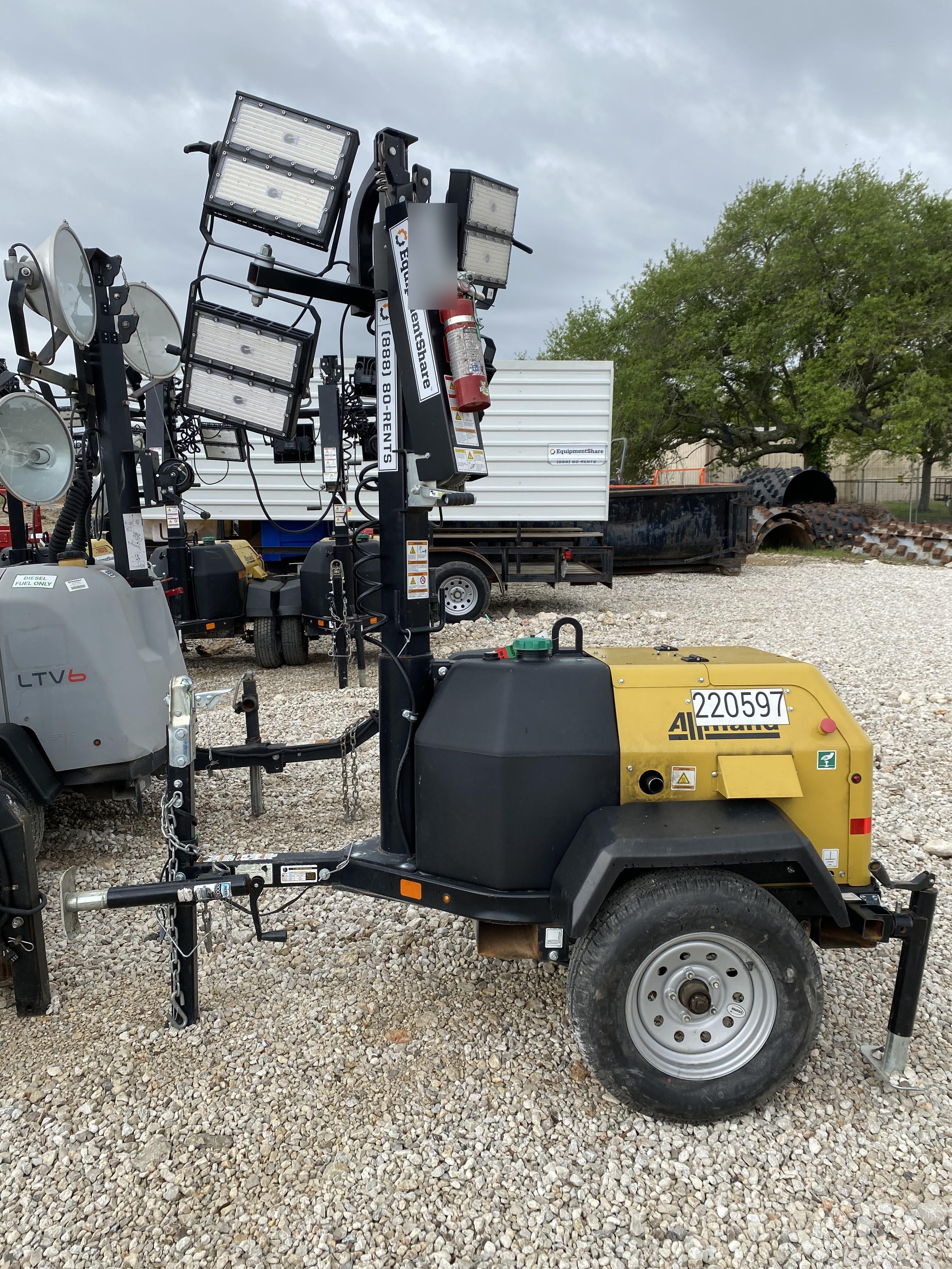 2022 Allmand NLV3GR (4) LED Light Fixture 350W, 23' Vertical Mast, 3kW Prime, Towable, Deep Sea L401, Leveling Jacks, Yanmar T4F 5.8hp