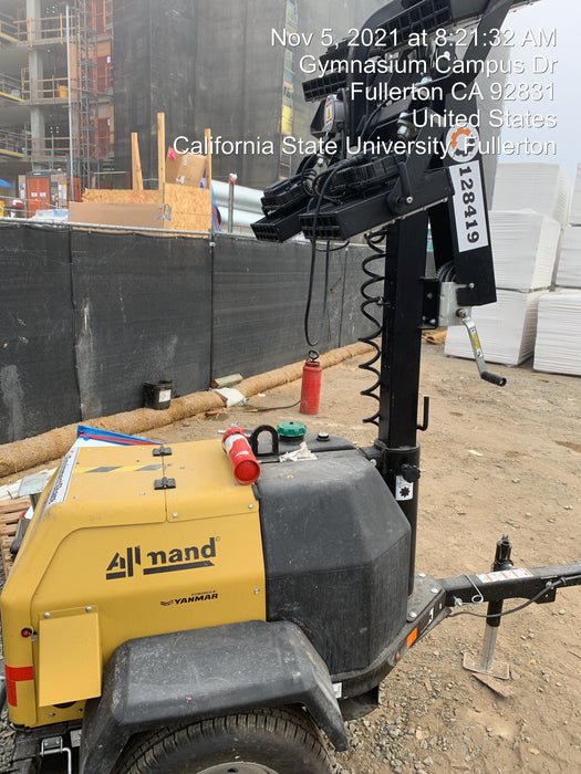 2021 Allmand NLV3GR (4) LED Light Fixture 350W, 23' Vertical Mast, 3kW Prime, Towable, Deep Sea L401, Leveling Jacks, Yanmar T4F 5.8hp