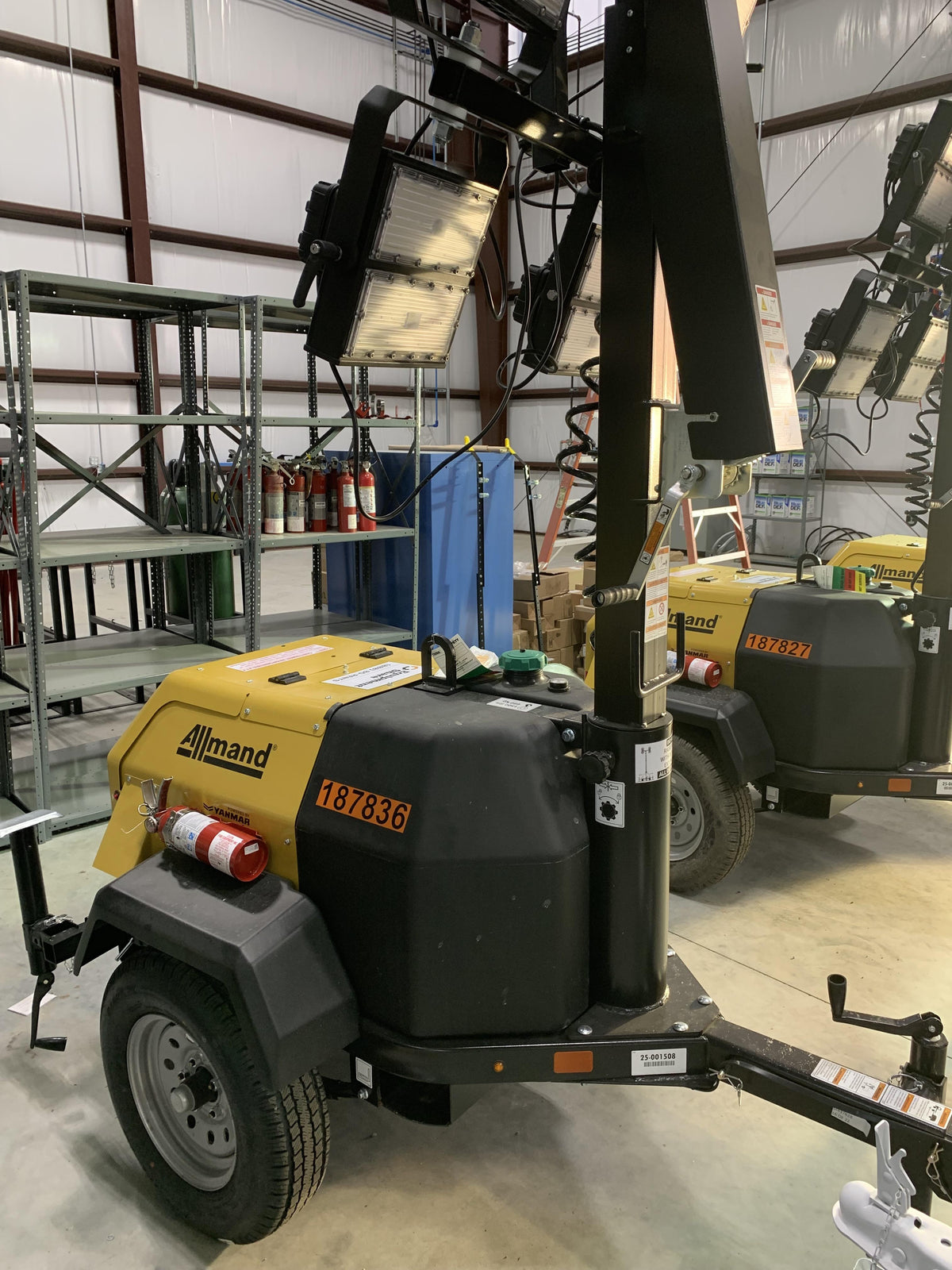 Allmand NLV3GR (4) LED Light Fixture 350W, 23' Vertical Mast, 3kW Prime, Towable, Deep Sea L401, Leveling Jacks, Yanmar T4F 5.8hp