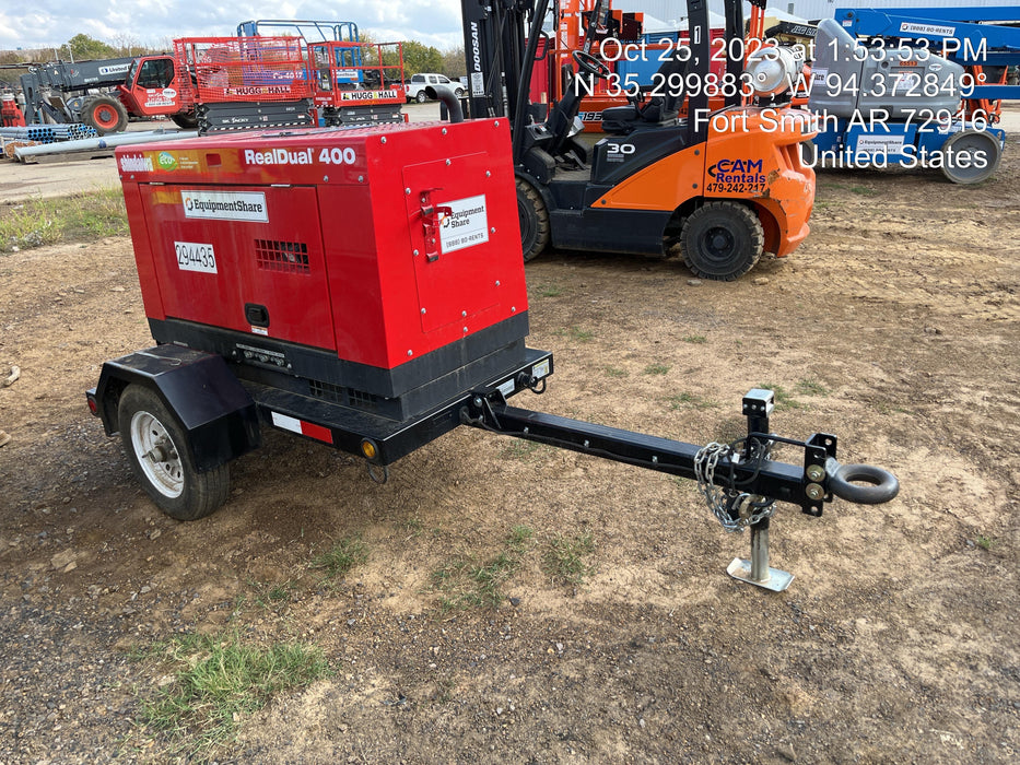 2023 Shindaiwa DGW400MDL Kubota D902 Engine, 23 HP, Dual Op Welder, Wire, Arc, Droop Stick, Tig, and CC Stick Functionality, Simulphase, 3 Phase and 1 Phase Gen Output, Single Axle NB Trlr, Slr Trckl Chrg 12V 12W, Fire Ext