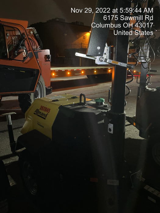 2022 Allmand NLV3GR (4) LED Light Fixture 350W, 23' Vertical Mast, 3kW Prime, Towable, ES Decals, T3