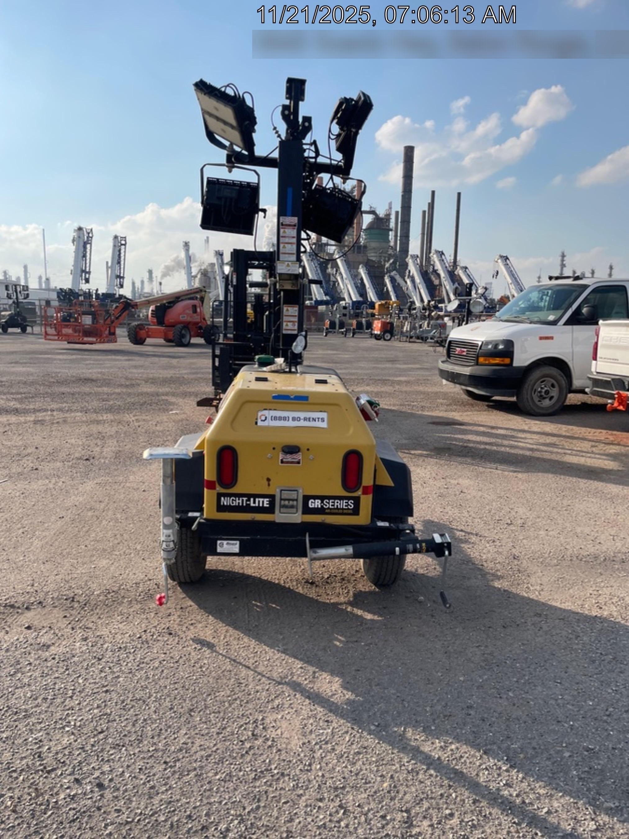 2022 Allmand NLV3GR (4) LED Light Fixture 350W, 23' Vertical Mast, 3kW Prime, Towable, Deep Sea L401, Leveling Jacks, Yanmar T4F 5.8hp