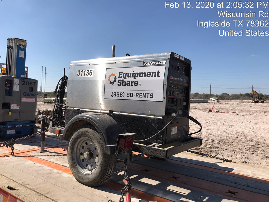 2019 Lincoln Electric Vantage 322 Welder Ready-Pak 3, Two wheel trailer, Fender and Light kit, Cable Rack