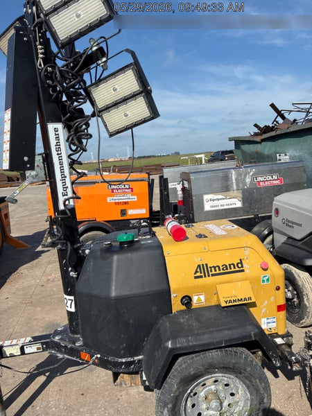 2022 Allmand NLV3GR (4) LED Light Fixture 350W, 23' Vertical Mast, 3kW Prime, Towable, ES Decals, T3