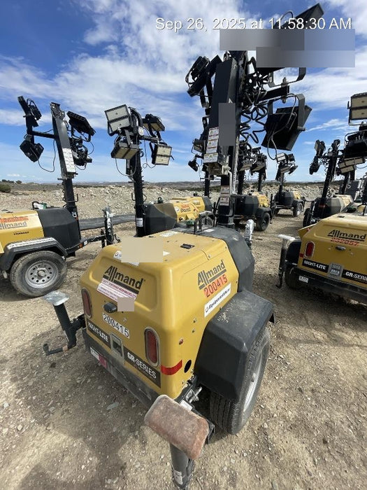 2022 Allmand NLV3GR (4) LED Light Fixture 350W, 23' Vertical Mast, 3kW Prime, Towable, Deep Sea L401, Leveling Jacks, Yanmar T4F 5.8hp