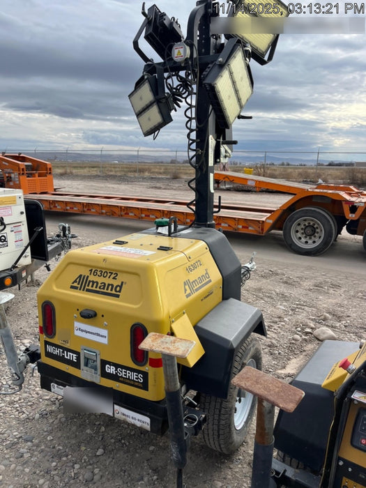 2021 Allmand NLV3GR (4) LED Light Fixture 350W, 23' Vertical Mast, 3kW Prime, Towable, Deep Sea L401, Leveling Jacks, Yanmar T4F 5.8hp