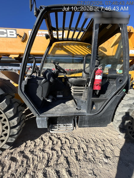 2019 JCB 510-56 74 HP w/Open ROPS, Beacon, Aux Hydraulics, Worklights, Solid Tires w/60" Carriage/Forks