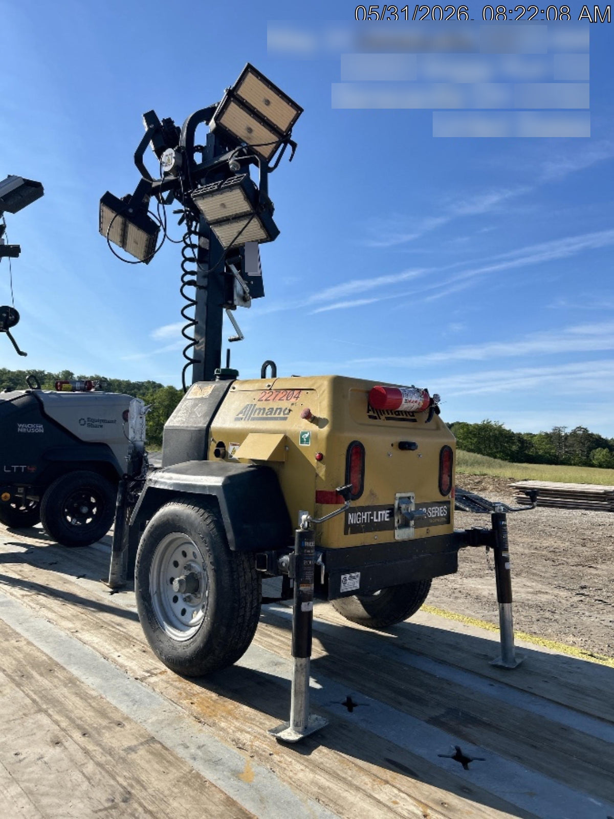2022 Allmand NLV3GR (4) LED Light Fixture 350W, 23' Vertical Mast, 3kW Prime, Towable, Deep Sea L401, Leveling Jacks, Yanmar T4F 5.8hp