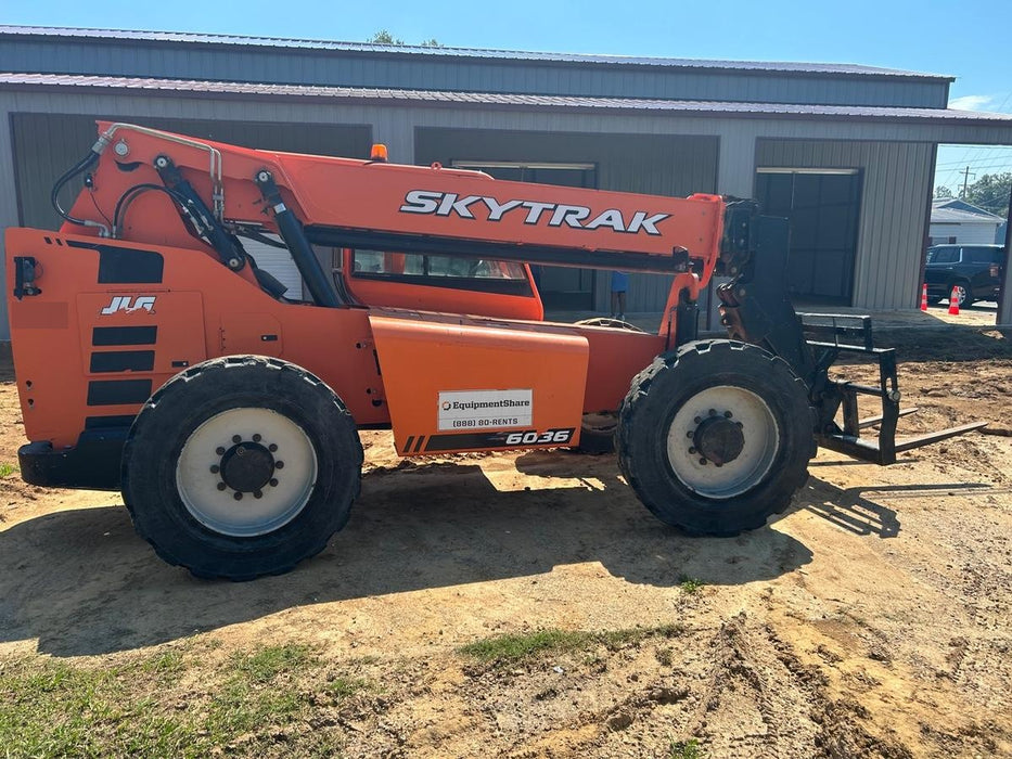 2019 Skytrak 6036 Cab/Heat/Air, Solid Tires, LED Work Lights, Beacon w/50" Carriage, 48" Pallet Forks