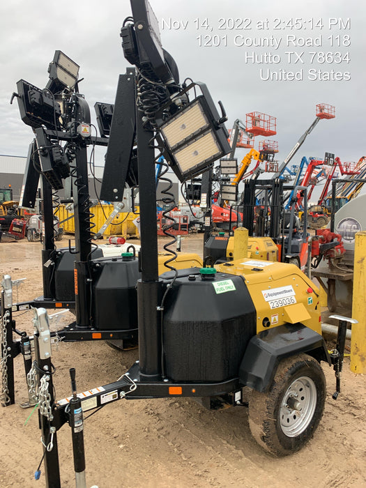 2022 Allmand NLV3GR (4) LED Light Fixture 350W, 23' Vertical Mast, 3kW Prime, Towable, Deep Sea L401, Leveling Jacks, Yanmar T4F 5.8hp