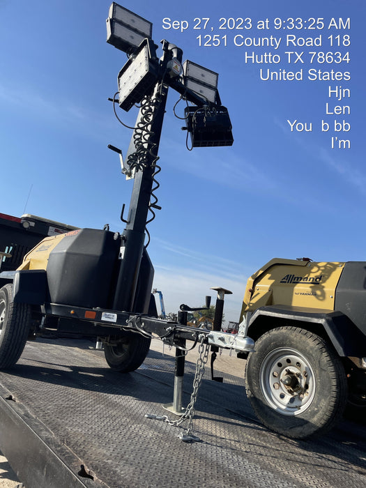 2022 Allmand NLV3GR (4) LED Light Fixture 350W, 23' Vertical Mast, 3kW Prime, Towable, Deep Sea L401, Leveling Jacks, Yanmar T4F 5.8hp