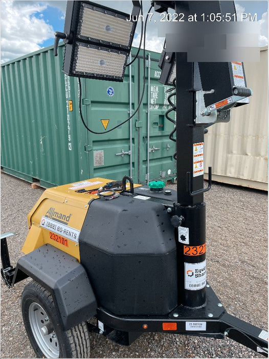 2022 Allmand NLV3GR (4) LED Light Fixture 350W, 23' Vertical Mast, 3kW Prime, Towable, Deep Sea L401, Leveling Jacks, Yanmar T4F 5.8hp