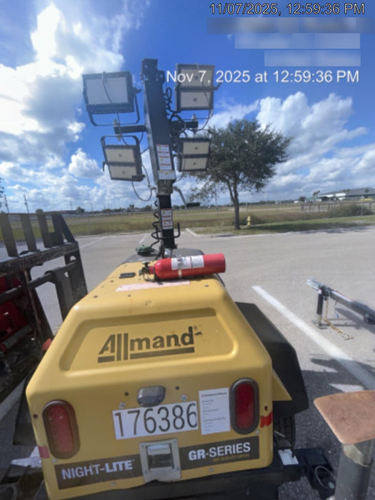 Allmand NLV3GR (4) LED Light Fixture 350W, 23' Vertical Mast, 3kW Prime, Towable, Deep Sea L401, Leveling Jacks, Yanmar T4F 5.8hp