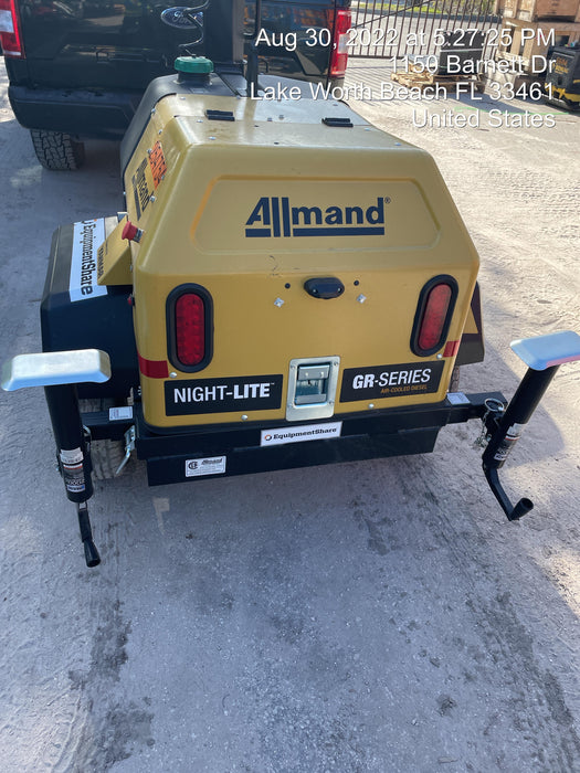 2022 Allmand NLV3GR (4) LED Light Fixture 350W, 23' Vertical Mast, 3kW Prime, Towable, ES Decals, T3