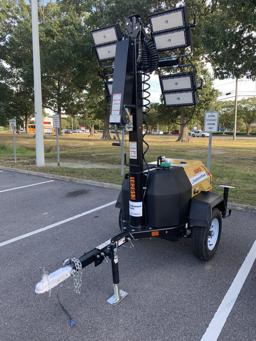 2021 Allmand NLV3GR (4) LED Light Fixture 350W, 23' Vertical Mast, 3kW Prime, Towable, Deep Sea L401, Leveling Jacks, Yanmar T4F 5.8hp