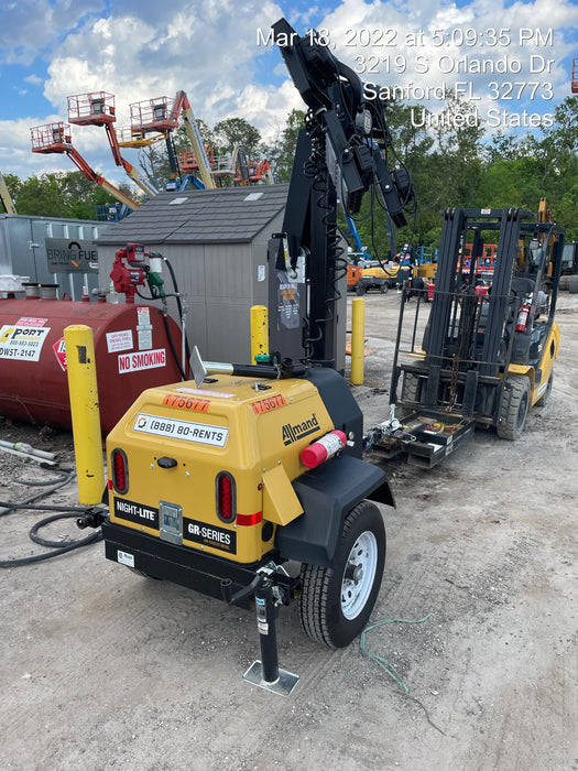 2021 Allmand NLV3GR (4) LED Light Fixture 350W, 23' Vertical Mast, 3kW Prime, Towable, Deep Sea L401, Leveling Jacks, Yanmar T4F 5.8hp