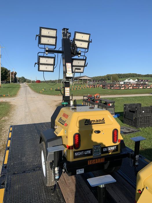 2021 Allmand NLV3GR (4) LED Light Fixture 350W, 23' Vertical Mast, 3kW Prime, Towable, Deep Sea L401, Leveling Jacks, Yanmar T4F 5.8hp