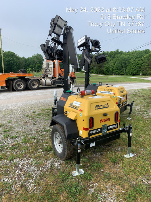 2022 Allmand NLV3GR (4) LED Light Fixture 350W, 23' Vertical Mast, 3kW Prime, Towable, Deep Sea L401, Leveling Jacks, Yanmar T4F 5.8hp