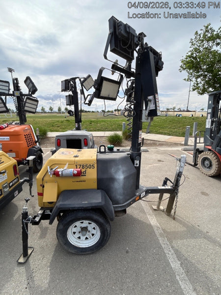 Allmand NLV3GR (4) LED Light Fixture 350W, 23' Vertical Mast, 3kW Prime, Towable, Deep Sea L401, Leveling Jacks, Yanmar T4F 5.8hp