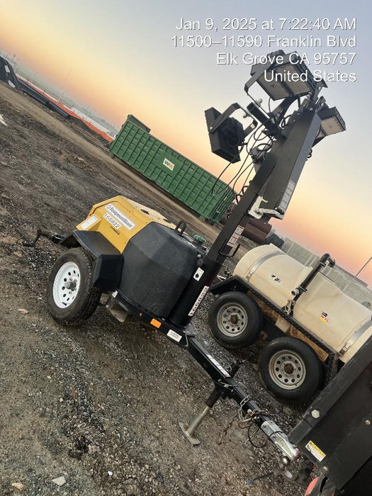 2021 Allmand NLV3GR (4) LED Light Fixture 350W, 23' Vertical Mast, 3kW Prime, Towable, Deep Sea L401, Leveling Jacks, Yanmar T4F 5.8hp